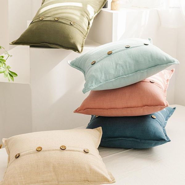 Oreiller nordique coton lin couverture luxe canapé solide plaine noix de coco bouton rose taies d'oreiller jeter décor à la maison 45x45 cm
