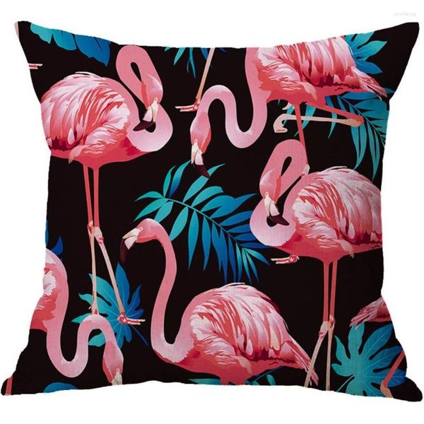 Almohada Nordic Flamingo Tropical Hoja Cubierta Flor Lino Algodón Funda de lanzamiento Decoración del hogar Sofá Funda de almohada decorativa