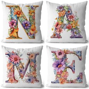 Oreiller Nordique Floral 26 lettres motif taie d'oreiller décorative nom personnalisable Alphabet anglais housse de coussin carrée décor à la maison cadeau 231212