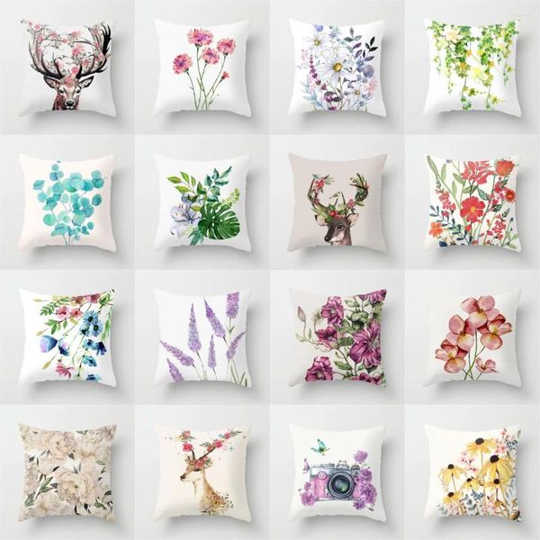 Funda de almohada con diseño de flores nórdicas, flores, Reno, lavanda, estampado Simple, blanco, decoración para sala de estar, tiro de Navidad