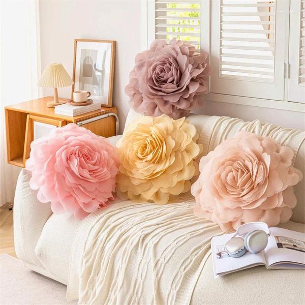 Oreiller nordique fleur couverture stéréoscopique Organza taie d'oreiller fleurs rondes 3D princesse Style canapé décoration de la maison