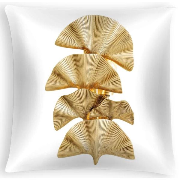 Almohada Nordic Light Funda de lujo Ginkgo Leaf Impreso Sofá Dormitorio Cubierta de lino 45x45 Planta tropical Terciopelo J1827