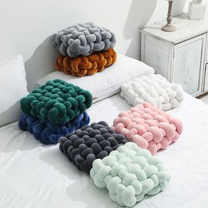 Kussen Nordic Woonkamer Vierkant Handgeweven Bank Effen Kleur Pluche Knoop Rugleuning Home Decor Gezellige Auto Gooi