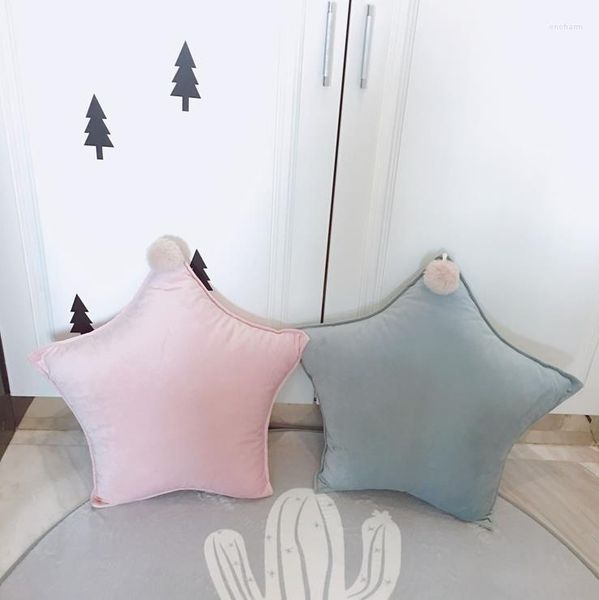 Almohada nórdica para guardería decorativa para niños, niñas, niños, decoración de habitación, volantes de terciopelo, estrella en forma de corazón