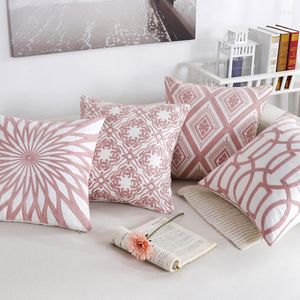 Oreiller nordique rose couvre brodé S géométrique rayé oreillers décoratifs cadeaux de noël 45