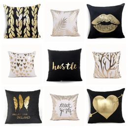 Oreiller nordique scandinave noir et blanc Brozing taie d'oreiller feuille d'or décoratif décor à la maison canapé jeter Pillows17 17in