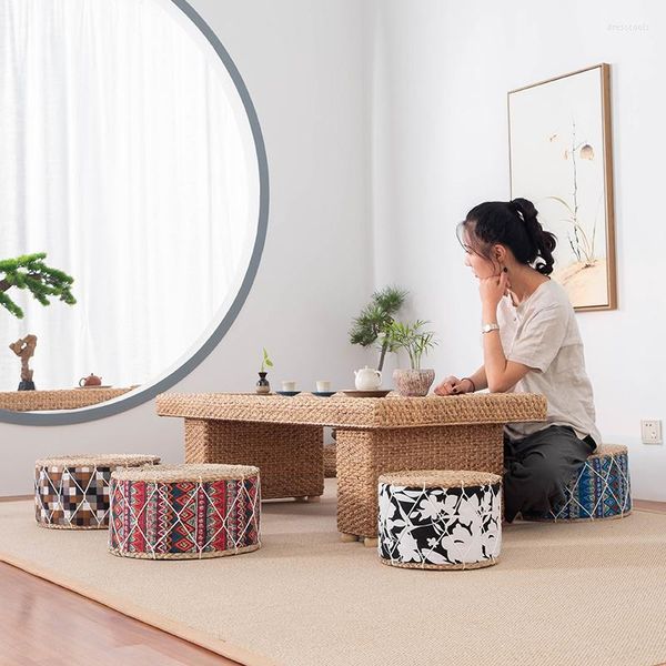 Oreiller nordique Simple, futon fait à la main, Tatami japonais, tabouret en tissu de paille rembourré, baie vitrée ronde, tapis bohème