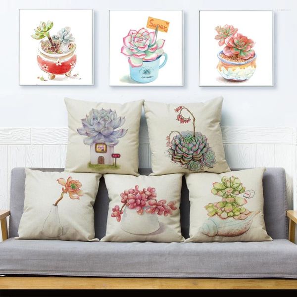 Almohada de estuche de estilo nórdico decoración de dibujos animados cubierta de planta suculenta para el sofás de almohada de poliéster para el hogar del hogar 45 45 cm