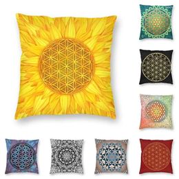 Kussen Noordse stijl Bloem van Life Sunflower Cover Mandala Floral Sacred Geometry Case For Sofa Pillowcase Home Decor