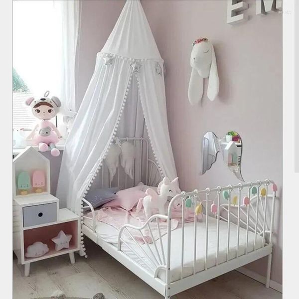 Almohada Estilo nórdico Bola de piel Cúpula Cama Mosquitera para decoración de la habitación de los niños Princesa Colgando Tienda de campaña con dosel redondo