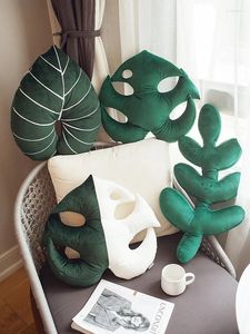 Oreiller plantes vertes de Style nordique, peluche pour la maison, sexe opposé, canapé à feuilles de couleur unie