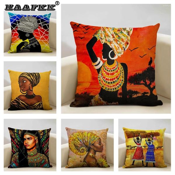 Pillow Oil Painting Series Africa Pattern Cover Ethnique minoritaire femme Home Office Decoration Oreadcase 45x45cm