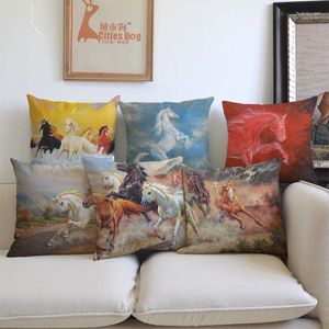 Kussenolie -schilderstijl dierpaarden rassen Arabian White Bay Case Home Company Sofa Decoration Cover