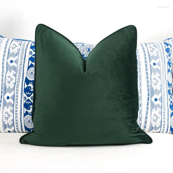 Almohada Funda de sofá de terciopelo verde oliva para sala de estar Decoración para el hogar Diseño de tubería suave de lujo Funda de tiro S