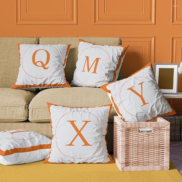 Oreiller Orange 26 Lettres Imprimer Couverture Lombaire Alphabet Taie D'oreiller Canapé S Décor À La Maison Polyester Coussins Cas