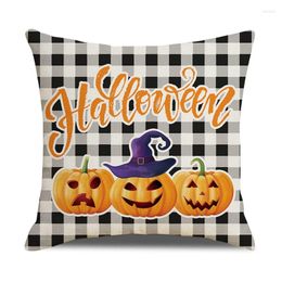 Almohada Naranja Calabaza Lino Cuadrado Funda de almohada Halloween Blanco y negro Cubierta a cuadros 45x45 cm Fiesta en casa Festival Sofá Decoración artística