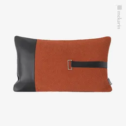 Kussen Ordic Light Luxury Model Kamer Bankje Oranje Zwart Stitching Leather Metal Buckle Lumbar Farmhouse Decoratie