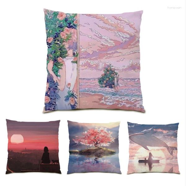 Oreiller des oreillers ornementaux pour le salon canapé anime canapé décoratif couverture à fourrure 45x45 peinture artistique E0853