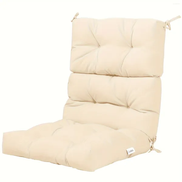 Oreiller des coussinets de chaise arrière haute extérieur de 4,5 pouces d'épaisseur avec 4 attaches de files de patio pour banc swing meubles en osier beige
