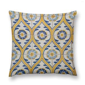 Motifs peints d'oreiller - carreaux azulejo en couverture élastique à lancer bleu et jaune pour couvertures de taies de canapé