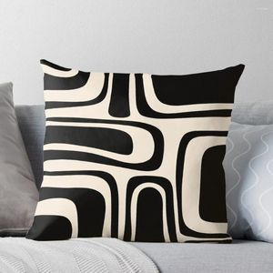 Housse de coussin de noël, motif abstrait moderne rétro du milieu du siècle, en noir et crème d'amande, Palm Springs