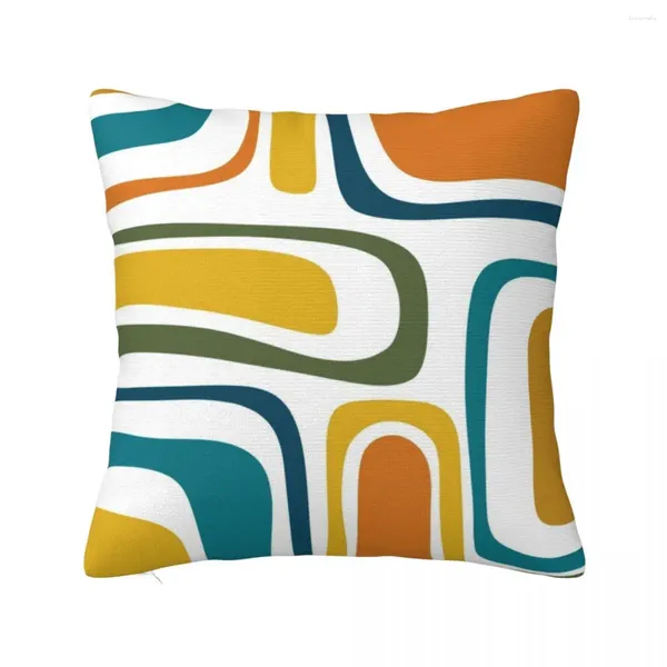 Oreiller Palm Springs Rétro Midcentury Moderne Motif Abstrait En Sarcelle Marocaine Moutarde Orange Olive Et Blanc Jeté