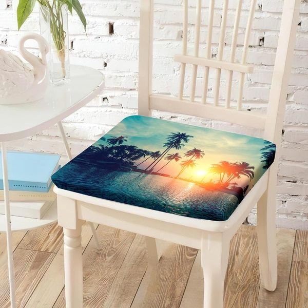 Oreiller palmiers arbres coucher de soleil chaise imprimée mémoire mousse carrée mat coton dos s tampon respirant doux pour décoration de siège de camion