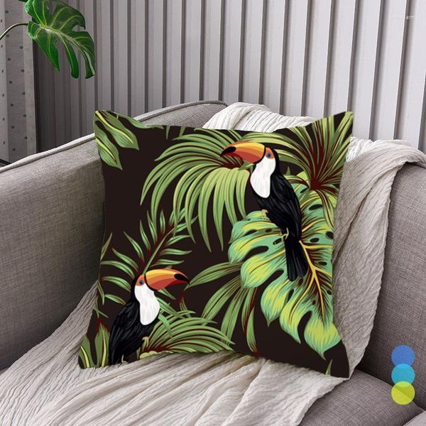 Almohada loro pájaro azul verde amarillo cubierta de cama vintage planta tropical floral hogar sofá decorativo sofá coche