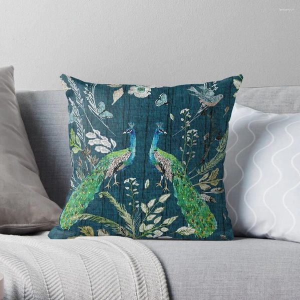 Almohada pavo real chinoiserie (verde azulado) Lanza Navidad para el hogar Sala de estar decorativa Niños