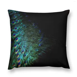 Oreiller plumes de paon sur fond noir, housse de coussin de noël, ensemble de luxe