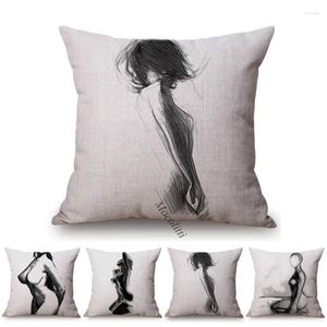 Oreiller crayon peinture abstrait nu Art Sexy femme point culminant motif décoratif canapé jeter couverture coton lin chaise