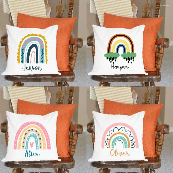 Oreiller personnalisé nom personnaliser taie d'oreiller arc-en-ciel impression sur mesure couverture adultes enfants maison pendaison de crémaillère cadeaux d'anniversaire