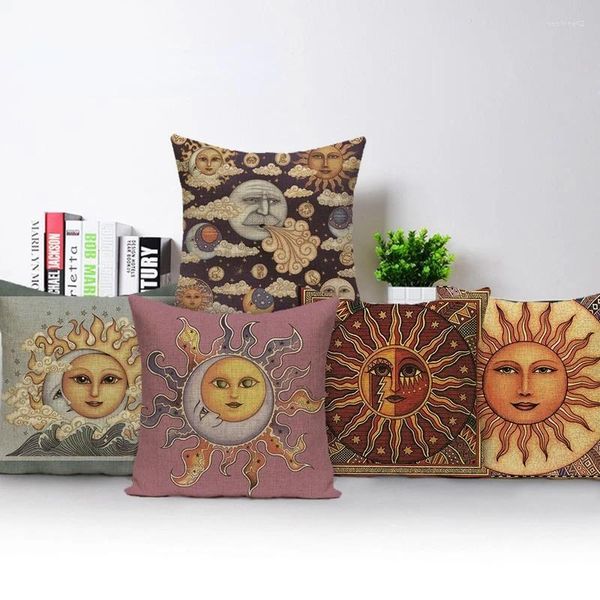 Oreiller picasso couvertures plaines Sun Moon dieu couverture de couverture de couverture de lin yoga de la maison rustique Funda cojin vintage kussenhoes