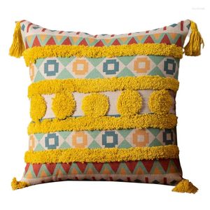 Oreiller taie d'oreiller bohème tufté broderie avec glands petit carré décoration de la maison lit couverture multicolore