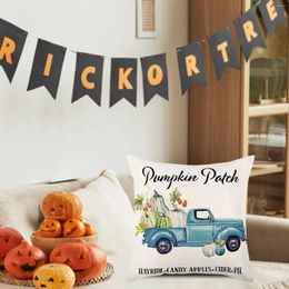 Kussenkussensloop Thanksgiving Truck auto grote pompoen en sms Happy Holidays decoratieve linnen huisdecoratie kussens voor covers