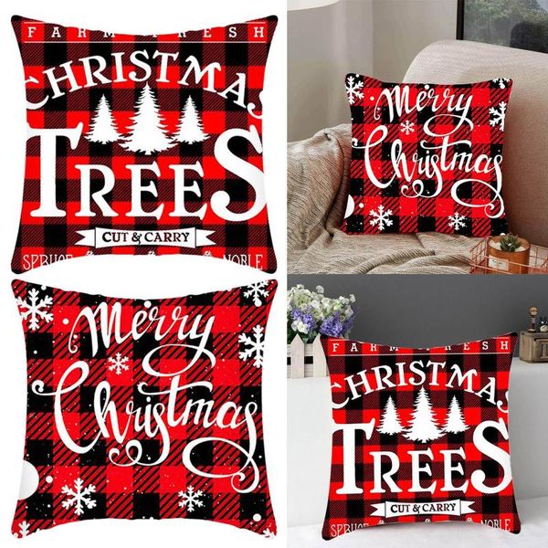 Fundas de almohada 24x24 Funda de almohada de seda de tamaño estándar con estampado de lino a cuadros negros y Papá Noel para sala de estar