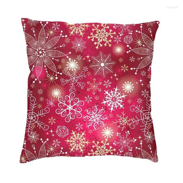 Funda de almohada rosa con diseño navideño para sofá, funda de poliéster con diseño de copos de nieve degradados clásicos, funda de almohada para sala de estar