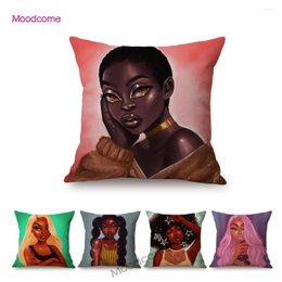 Oreiller rose mode africain noir fille colorée élégante cartoon funky canapé de lancement de coton couverture décorative coton couverte