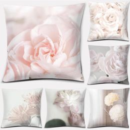 Oreiller Pink Flower Series Chambre Sofa Carcasse d'oreiller Decoration du bureau à domicile
