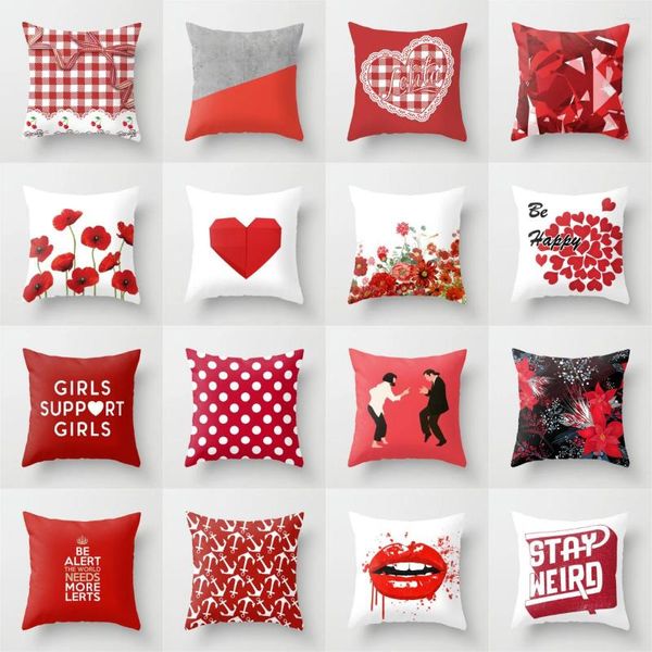 Housse de coussin à carreaux rouge Lolita rose, joli imprimé géométrique, mignon, décoratif, moderne, nordique, pour canapé