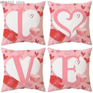 Kussen Roze Liefde Hart Valentijnsdag hoesje 45x45cm Bruiloft Verjaardag Paar Slaapkamer Kamer Decoratie Thuis Bank Kussenhoes Y240401