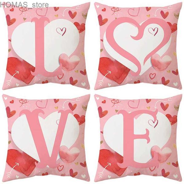 Almohada Pink Love Heart Funda para el día de San Valentín 45x45 cm Fiesta de bodas Cumpleaños Pareja Dormitorio Decoración de la habitación Sofá para el hogar Funda de cojín Y240401