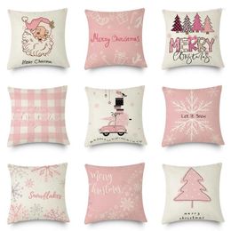 Kussen roze print linnen gooien kussensloop bank decoratieve vrolijk kerstfeest sneeuwvlok kerstboom cover huis vakantie jaar decor