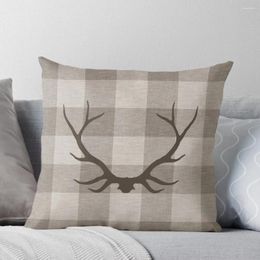 Pillow Plaid Antlers - Taupe Throw Cover Luxury Christmas Pillowcase