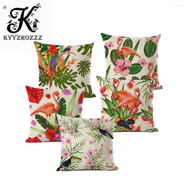 Cubierta de planta de almohada Tropic Árbol verde Lanza verde Flamenco Almohadas decorativas Flower For Sofa Car