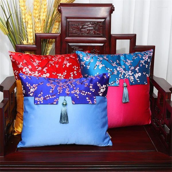 Almohada plum blossom estilo chino cubierta mosaico azul rosa roja tira de la camisa de almohada decoración del sofá