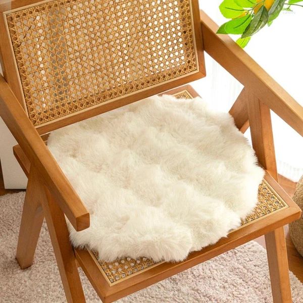 Almohada peluche silla de maquillaje de asiento circular taburete redondo de invierno imitación blanca pelaje espesado