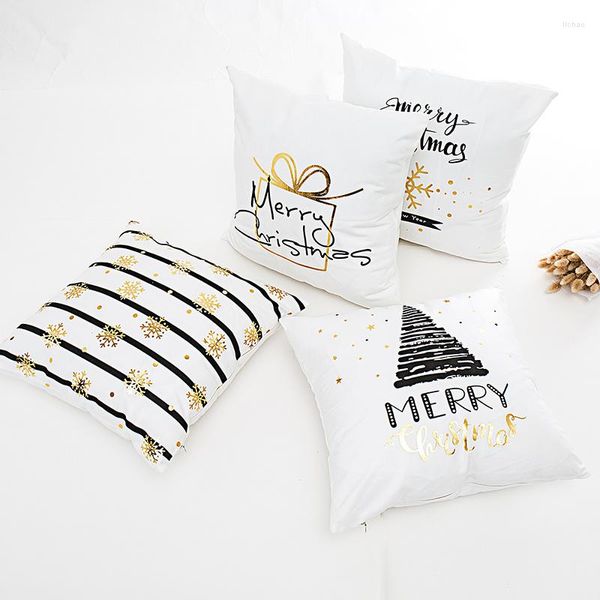 Oreiller en Fiber de Polyester, or blanc, année de noël, couverture de flocon de neige, oreillers décoratifs pour canapé et maison