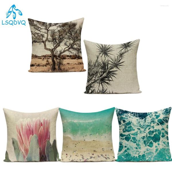 Oreiller en polyester arbres montagneux fleur océan décoratif oreiller décoratif cojines décorativos para canapé couvercle pour chambre à coucher