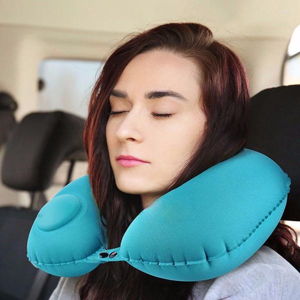 Almohada Almohadas de viaje portátiles Aviones Inflable Super Light Cuello U Forma Automática Cervical Vertebr